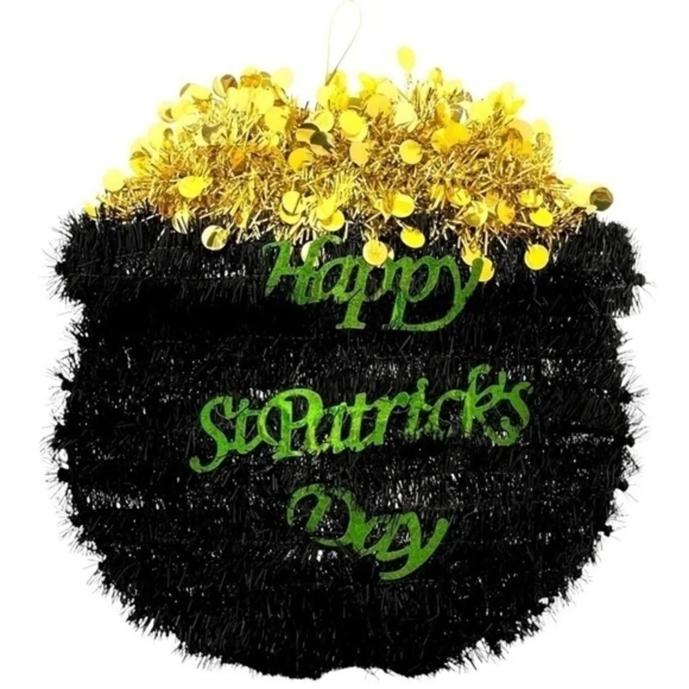 Irish Pot of Gold Tinsel Wall Door Decoration 11x11 Shamrock St Patricks Day New